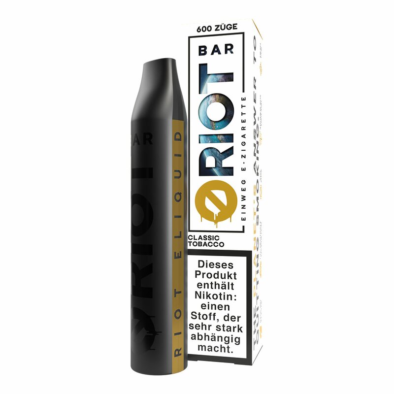 RIOT BAR - Einweg E Zigarette - Disposable - CLASSIC TOBACCO 0mg - ohne Nikotin