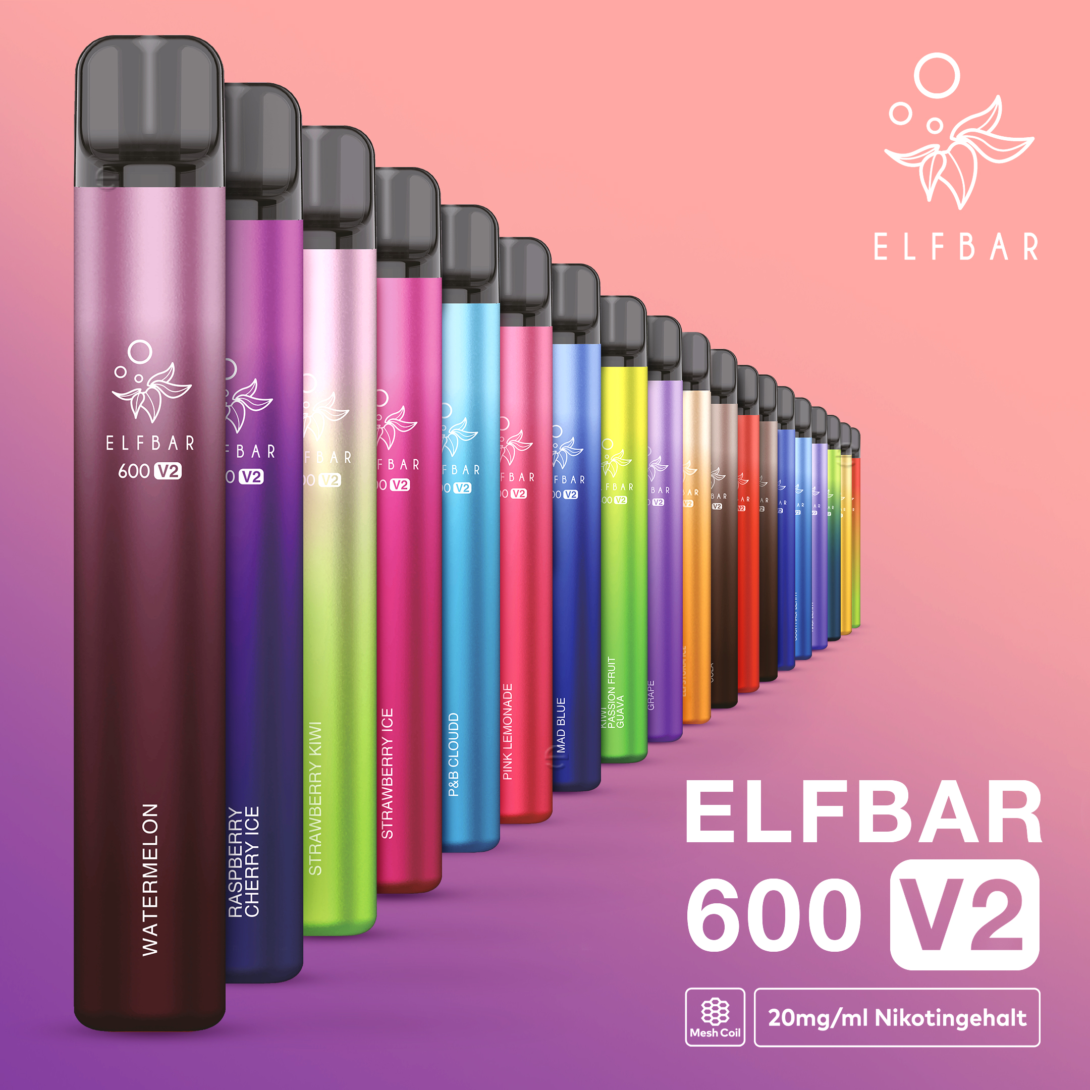 ELFBAR 600  Pink Grapefruit Einweg E-Zigarette V2 20mg/ml