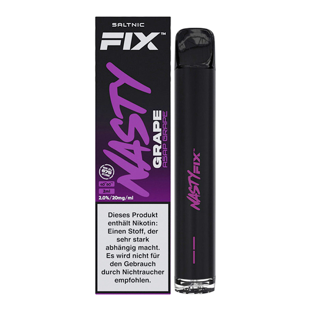 NASTY FIX - Einweg E Zigarette - Vape Pen 20mg/ml bis zu 675 Züge - ASAP GRAPE