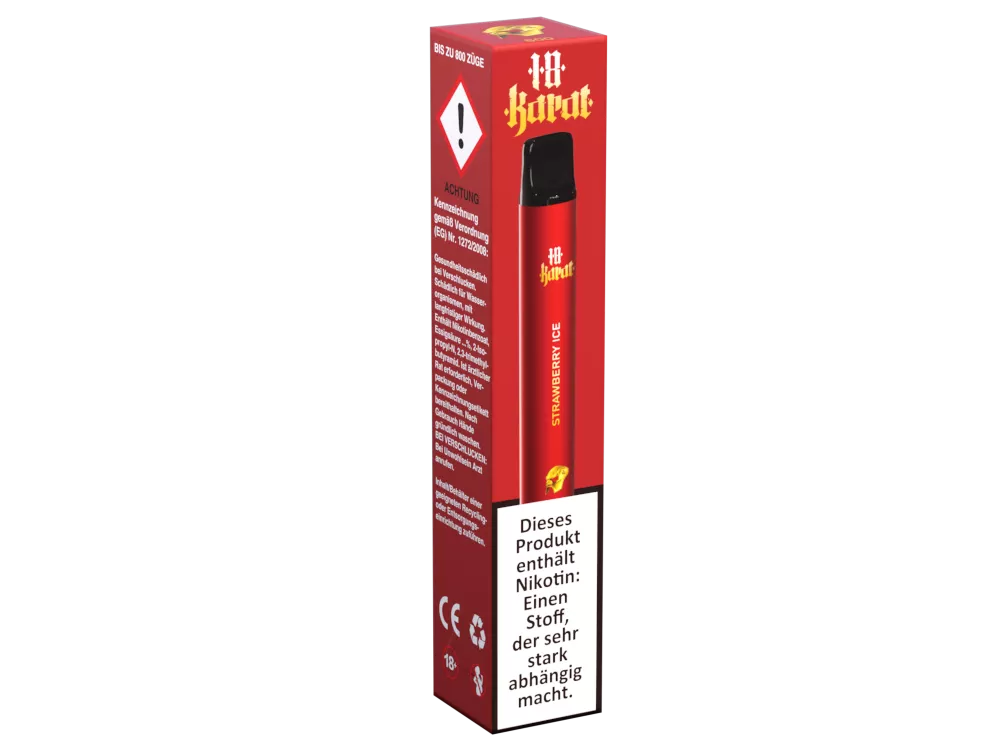 VQUBE 18 Karat Einweg E-Zigarette - 16mg Nikotin - bis 800 Züge Strawberry ICE