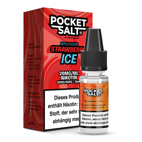 Pocket Salt Strawberry Ice Nikotinsalz Liquid 20mg/ml by Drip Hacks 